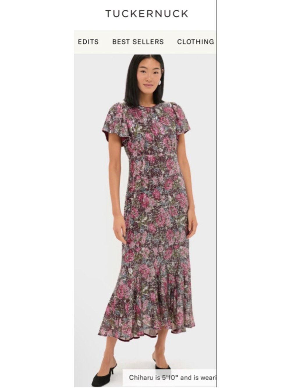 NWT Tuckernuck Floral Sequin Elodie Midi Dress M Pink Green